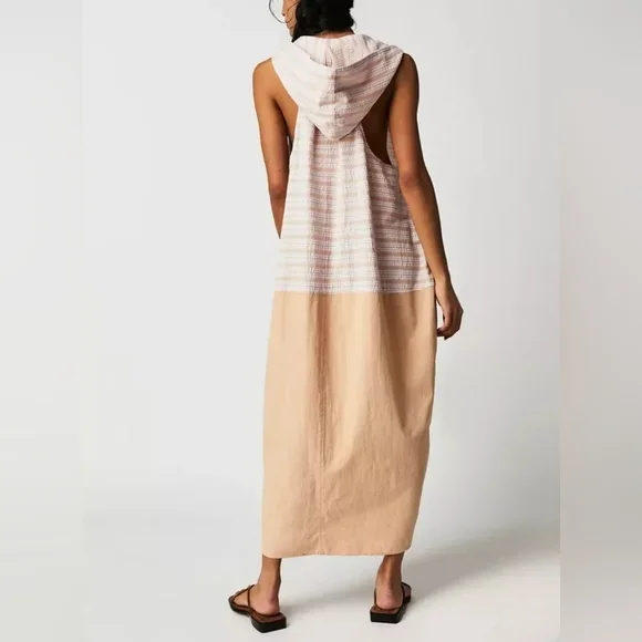 Free People Striped Pink and Tan Hooded Dress - Picture 3 of 9